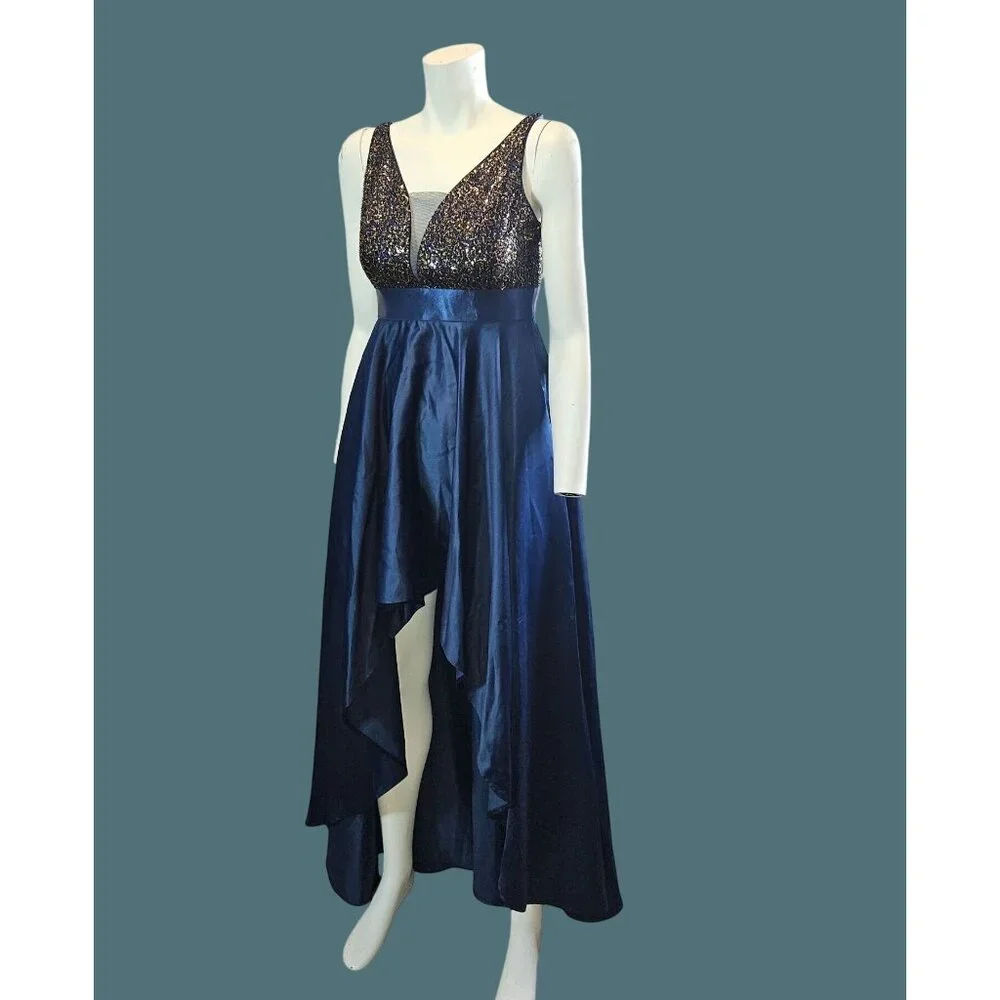 Ever Pretty | Dresses | Ever Pretty Highlow Satin Eveningprom Gown Navy  Gold Sequins Bodice Women 4 | Poshmark